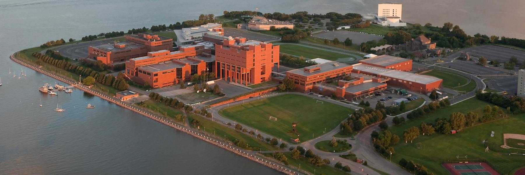 aerial shot of UMass Boston 2020 photo by Steve Dunwell